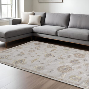 9' X 12' Ivory And Orange Floral Hand Knotted Stain Resistant Area Rug