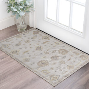 2' X 3' Ivory And Orange Floral Hand Knotted Stain Resistant Area Rug