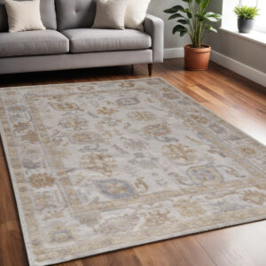 5' X 8' Ivory Floral Hand Knotted Area Rug