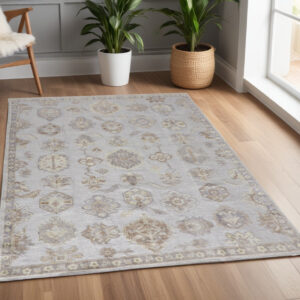 4' X 6' Gray and Ivory Floral Hand Knotted Area Rug