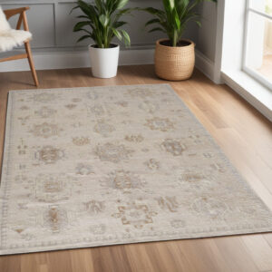 4' X 6' Tan and Brown Floral Hand Knotted Area Rug