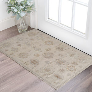 2' X 3' Tan And Brown Floral Hand Knotted Stain Resistant Area Rug