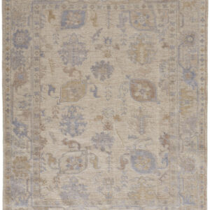 2' X 3' Tan Orange And Blue Floral Hand Knotted Stain Resistant Area Rug