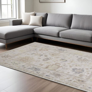9' X 12' Tan Ivory And Orange Floral Hand Knotted Stain Resistant Area Rug