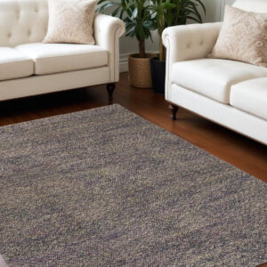 10' X 13' Purple and Gray Wool Hand Woven Distressed Area Rug