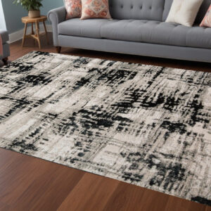 10' X 13' Black White And Gray Stain Resistant Area Rug