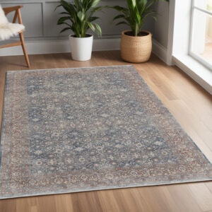 4' X 6' Blue and Beige Floral Power Loom Area Rug