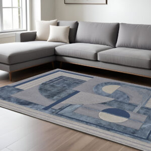 9' X 12' Blue Ivory And Gray Wool Striped Tufted Handmade Area Rug