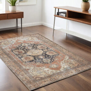 4' X 6' Orange Brown And Taupe Abstract Area Rug