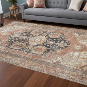 8' X 10' Orange Brown And Taupe Abstract Area Rug
