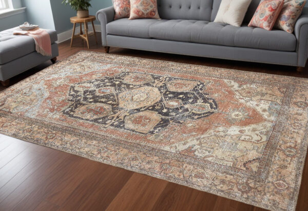 9' X 12' Orange Brown And Taupe Abstract Area Rug