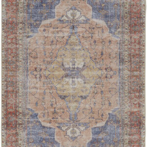 5' X 8' Red Tan And Blue Abstract Area Rug