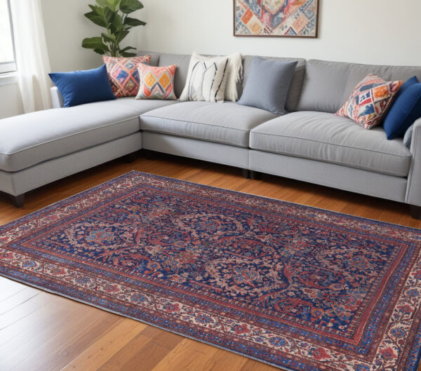8' X 10' Red Blue And Tan Floral Power Loom Area Rug