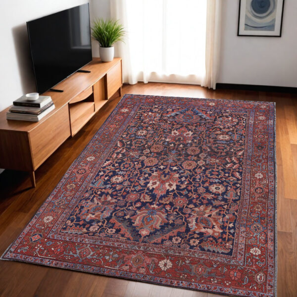 5' X 8' Red Orange And Blue Floral Power Loom Area Rug