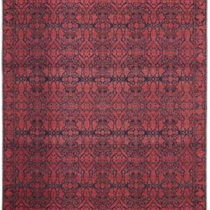 2' X 3' Red And Black Floral Power Loom Area Rug
