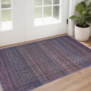 2' X 3' Blue Pink And Purple Floral Power Loom Area Rug