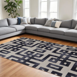 8' X 11' Ivory And Black Wool Tufted Handmade Area Rug