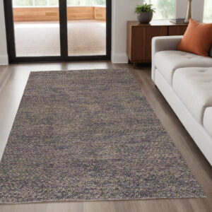 5' X 8' Purple and Gray Wool Hand Woven Distressed Area Rug