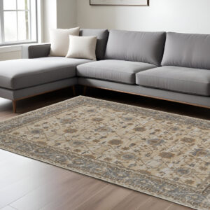 8' X 10' Tan Ivory And Gray Power Loom Area Rug