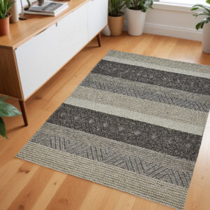 4' X 6' Gray Wool Striped Hand Woven Area Rug