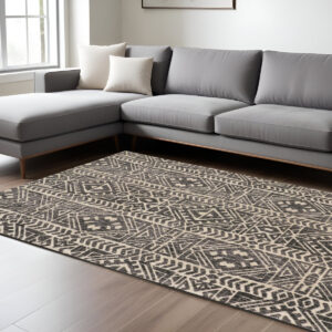 8' X 10' Gray and Ivory Striped Non Skid Area Rug