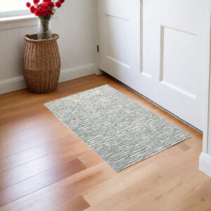 2' X 3' Gray Green And Ivory Striped Distressed Stain Resistant Area Rug