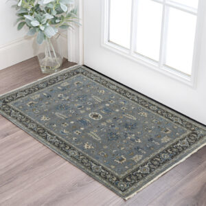 2' X 3' Gray and Ivory Wool Floral Hand Knotted Area Rug