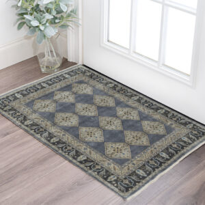 2' X 3' Gray and Ivory Wool Floral Hand Knotted Area Rug