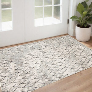 2' X 3' Ivory Gray And Taupe Abstract Stain Resistant Area Rug