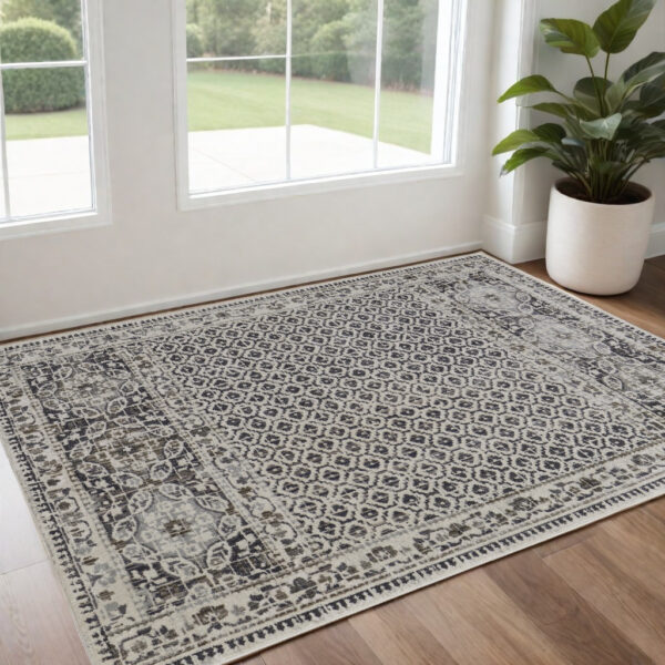 2' X 3' Ivory Taupe And Gray Abstract Stain Resistant Area Rug