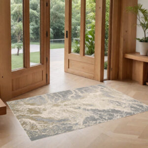 2' X 3' Ivory Silver And Gold Abstract Stain Resistant Area Rug
