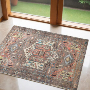 2' X 3' Taupe Red And Brown Floral Area Rug