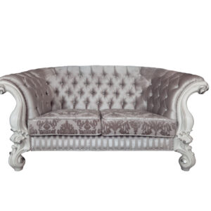 76" Ivory And Off White Velvet Loveseat and Toss Pillows