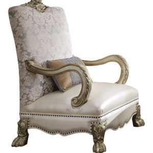 34" Pearl and Gold Faux Leather Floral Arm Chair And Toss Pillow