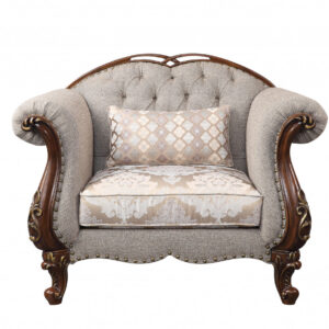 48" Beige and Brown Fabric Floral Arm Chair