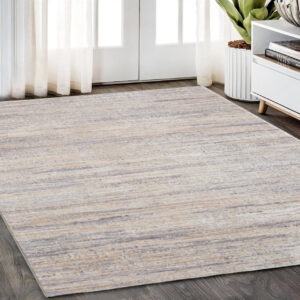5' X 8' Beige And Gray Striped Area Rug