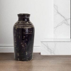 18" Black and Ivory Striped Urn Ceramic Floor Vase