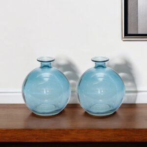 Set of Two Blue Glass Round Table Vase