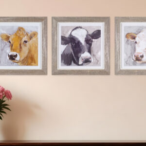 Set of Three Brown Cow Wood Square Framed Art