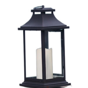 Set Of Two Black LED Floor Lantern Candle Holder