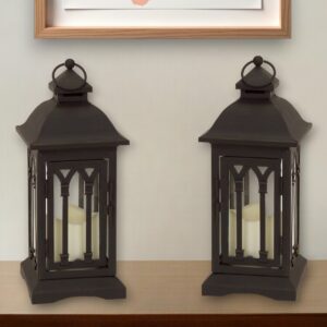 Set of Two Black Metal Geometric Lantern Candle Holders