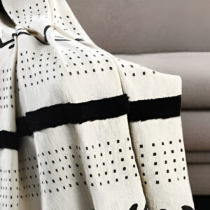 60" X 50" Black and White Woven Cotton Striped Throw Blanket with Tassels