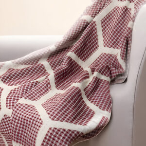 60" X 50" Red Woven Cotton Geometric Throw Blanket with Fringe