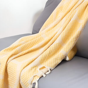 60" X 50" Yellow Woven Cotton Geometric Throw Blanket with Fringe