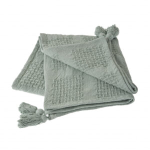 50" X 60" Green Woven Cotton Throw Blanket with Tassels