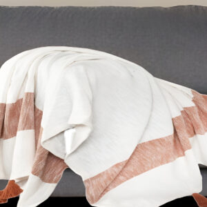 50" X 60" Orange Woven Cotton Striped Throw Blanket with Tassels
