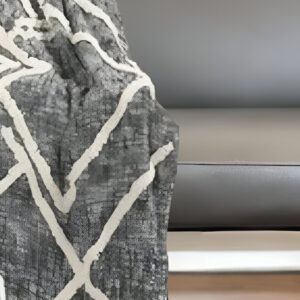60" X 50" Black and Gray Woven Cotton Geometric Throw Blanket with Fringe