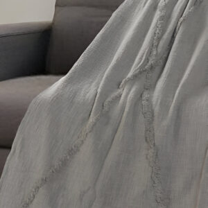 50" X 60" Gray Woven Cotton Throw Blanket with Fringe