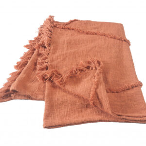 60" X 50" Orange Woven Cotton Throw Blanket with Fringe