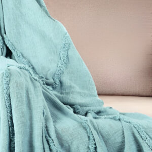 60" X 50" Blue Woven Cotton Throw Blanket with Fringe